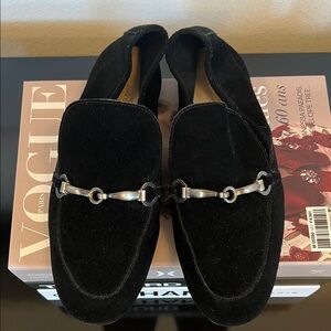 6 Lord & Taylor Black Suede Loafers with Silver Detailing